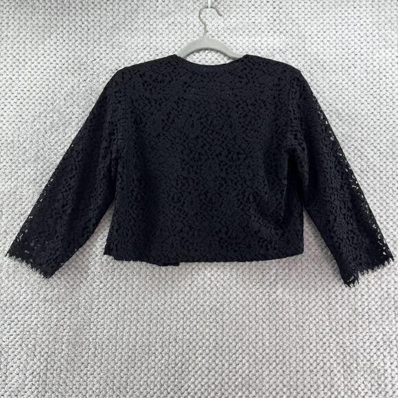 Tara Jarmon Cardigan Women 38 Black Lace Eye Lash Open Front Cropped Crew Neck - Picture 6 of 12